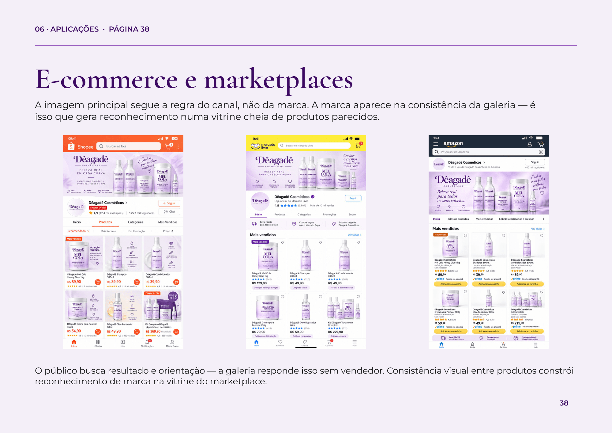 Vitrines de marketplaces com a galeria de produtos da Dêagadê