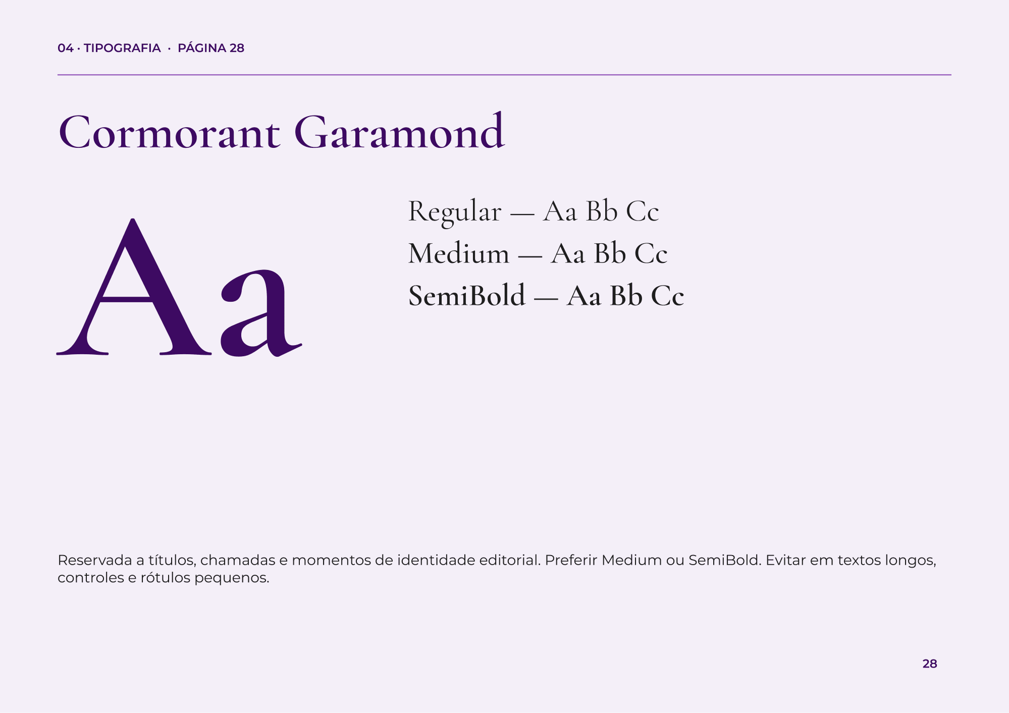 Página da fonte Cormorant Garamond com seus pesos