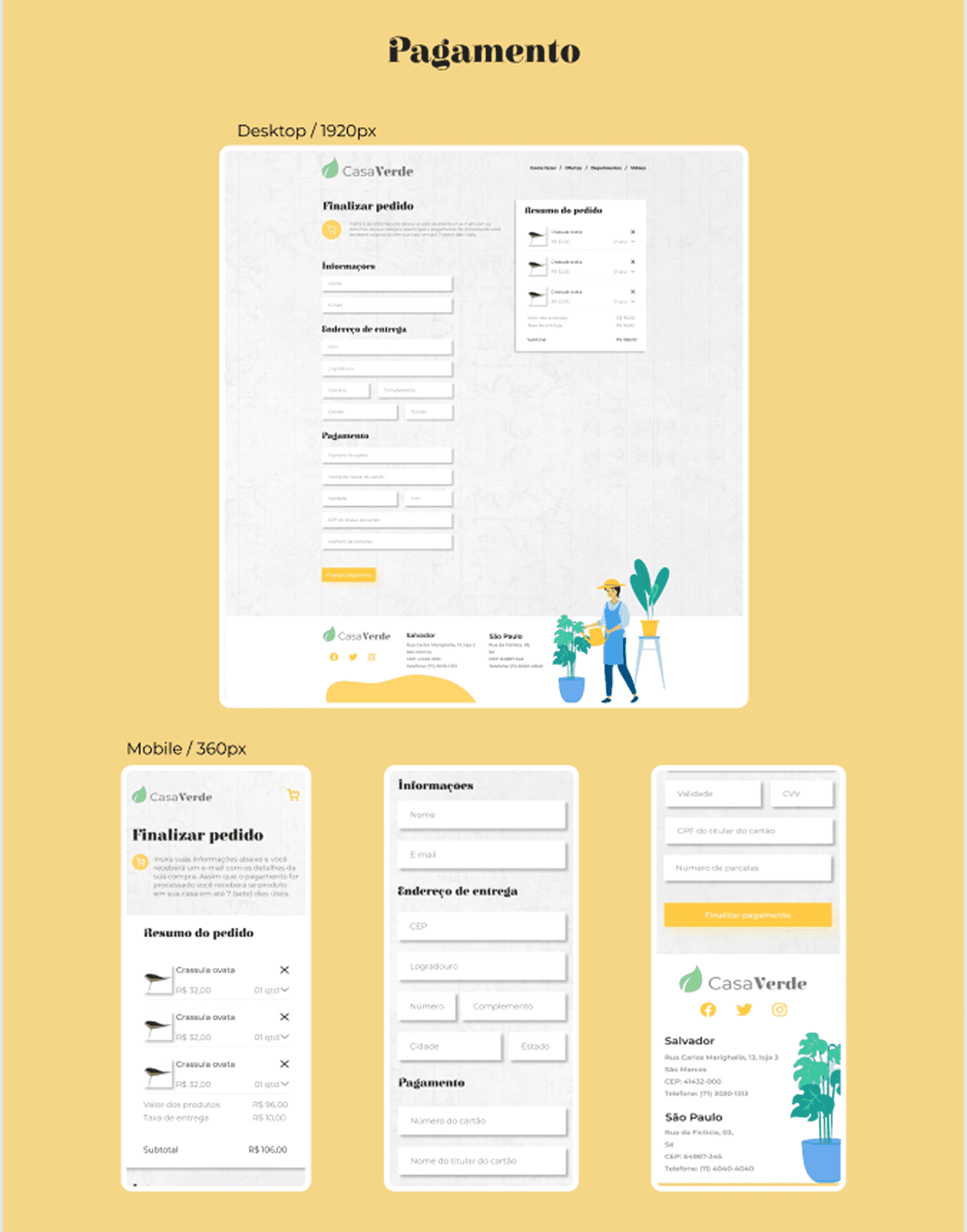 Tela de pagamento do site Casa Verde nas versões desktop e mobile