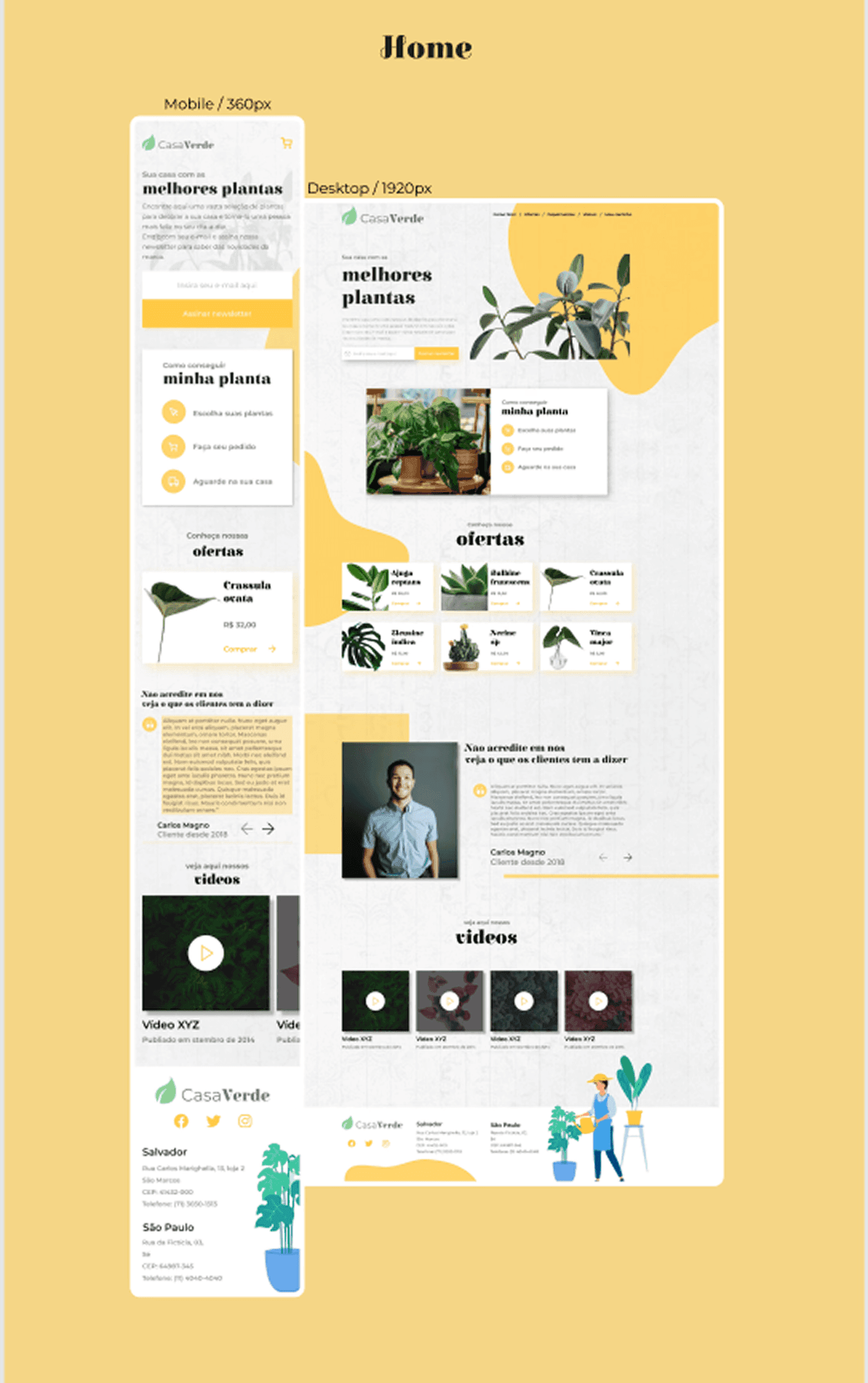 Tela home do site Casa Verde nas versões mobile e desktop