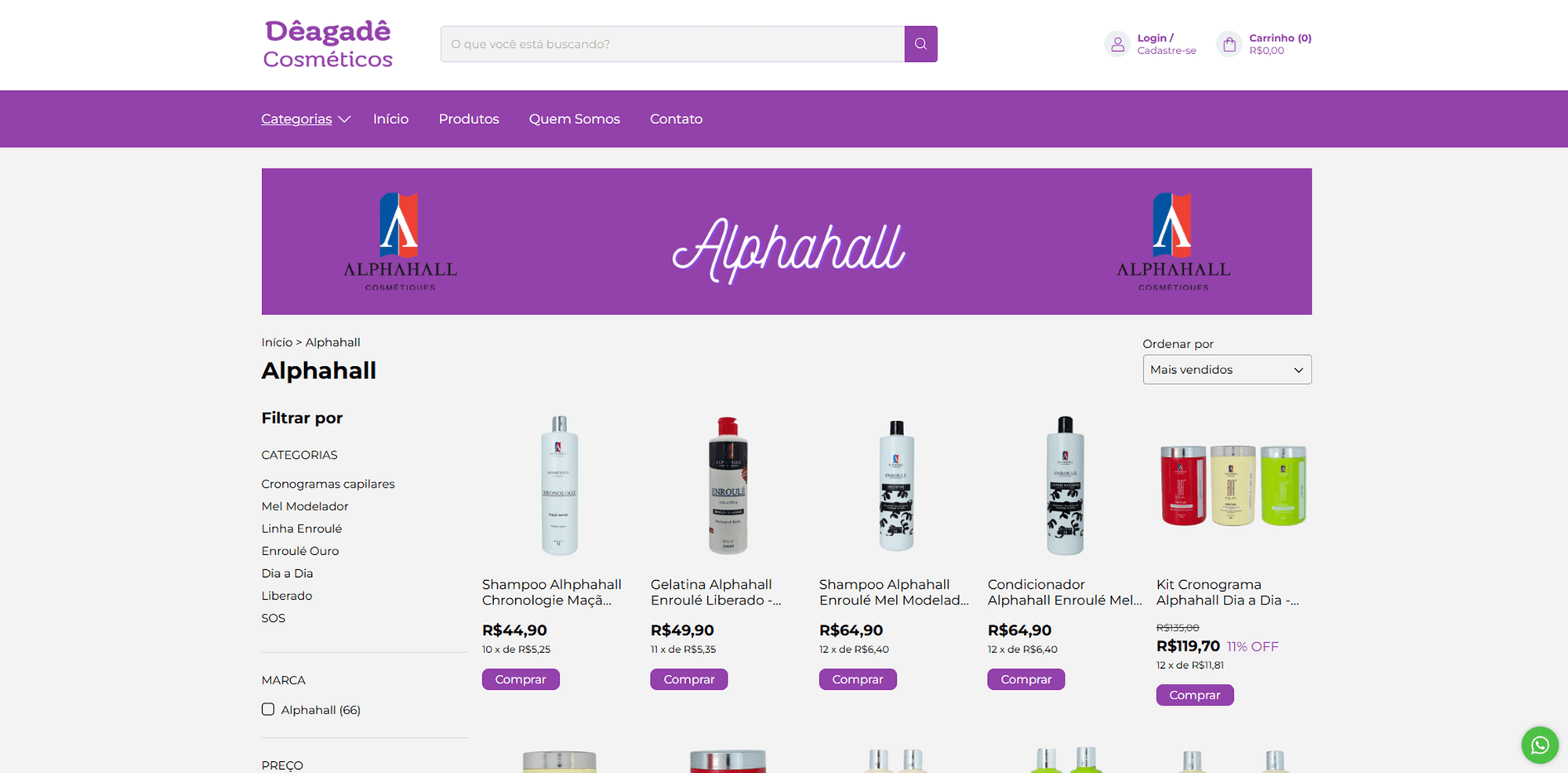 Página da categoria Alphahall na loja Dêagadê